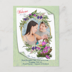 Carte Postale Faire-part Bienvenue c'est une fille de bébé de printemps