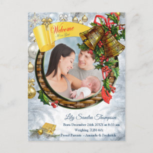 Carte Postale Faire-part Bienvenue c'est une petite fille de Noël
