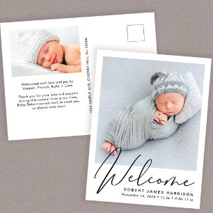 Carte Postale Faire-part Bienvenue Script photo naissance