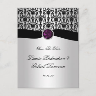 Carte Postale Faire-part Black and Silver Purple Jewel Enregistrer la date