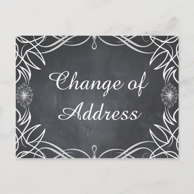Carte Postale Faire-part Black Chalkboard Swirl élégant Changement d'adress (Devant)