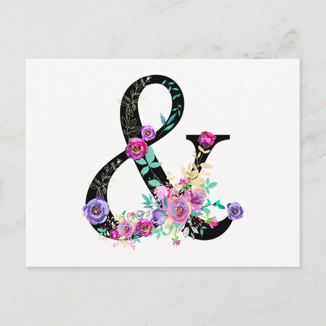 Carte Postale Faire-part Black Floral Moderne Ampersand Chic Enregistrer la (Devant)