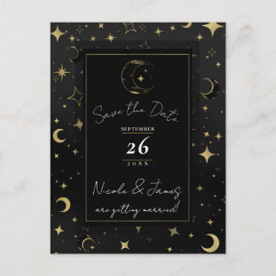 Carte Postale Faire-part Black & Gold Celestial Moon & Stars Save the Date