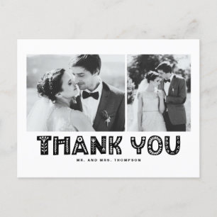 Carte Postale Faire-part Black Scandinavian Photo Collage Mariage Merci