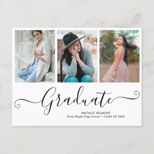 Carte Postale Faire-part Black Script Graduate 3 photo Collage Graduation