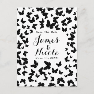 Carte Postale Faire-part Blanc avec papillons noirs Enregistrer la date