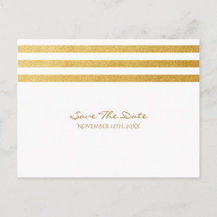Carte Postale Faire-part Blancs & Gold Foil Stripes Enregistrer La Date Car