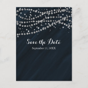Carte Postale Faire-part Bleu & Argent Faux Diamond Bling Enregistrer La Da
