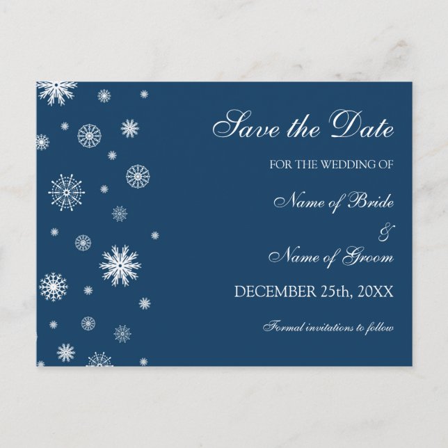 Carte Postale Faire-part Bleu blanc Enregistrer la date Mariage d'hiver Car (Devant)