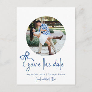 Carte Postale Faire-part Bleu Bow dessiné à la main enregistrer la date pho