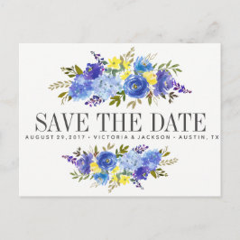 Carte Postale Faire-part Bleu clair Fleurs jaunes MARIAGE enregistrer la da