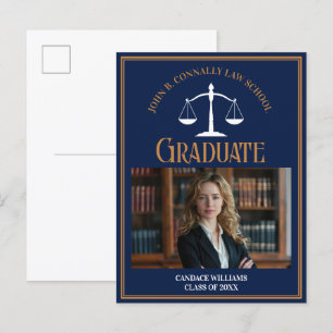 Carte Postale Faire-part Bleu de la Marine École de droit de l'or