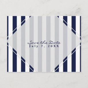 Carte Postale Faire-part Bleu et blanc Grandes bandes Moderne Chic Enregist