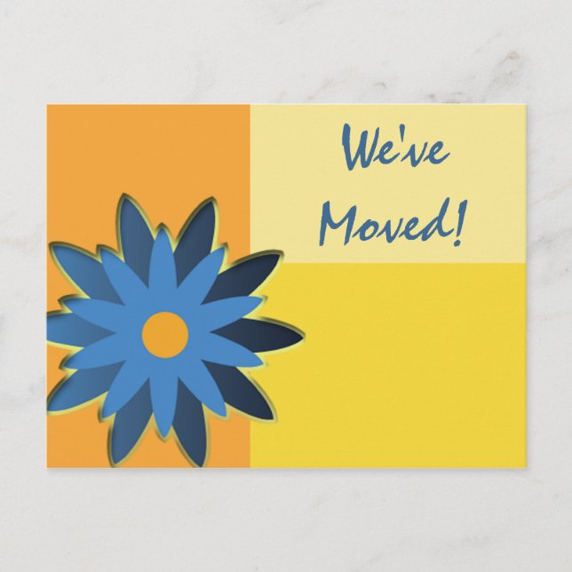 Carte Postale Faire-part Bleu Fleur Couleur Bloc Changement d'adresse (Devant)