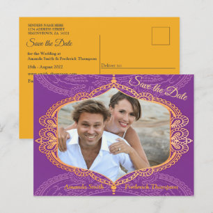 Carte Postale Faire-part Bleu marine et ou Violet avec Mandalas Or Annonce
