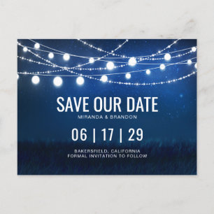Carte Postale Faire-part Bleu Night & Argent String Lights Enregistrer la d