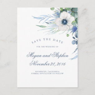 Carte Postale Faire-part Bleu poussiéreux floral végétation moderne Enregis