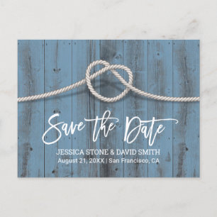 Carte Postale Faire-part Bleu Poussiéreux Noeud de Mariage Économisez la Da