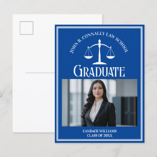 Carte Postale Faire-part Bleu White Law School Photo Graduation