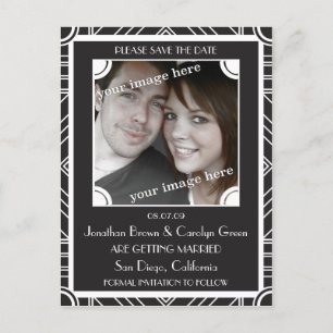 Carte Postale Faire-part Bloc de points Black Art Déco Enregistrer la date 