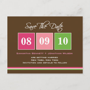 Carte Postale Faire-part Blocs de dates - Fuchsia Green