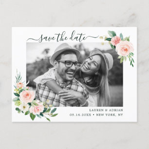 Carte Postale Faire-part Bloom rose Vierge Enregistrer la photo Date