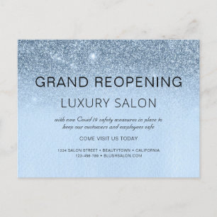 Carte Postale Faire-part Blue Business Grand Réouverture Parties scintillan