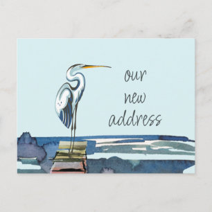 Carte Postale Faire-part Blue Heron Waterfront Modern Script Nouvelle adres