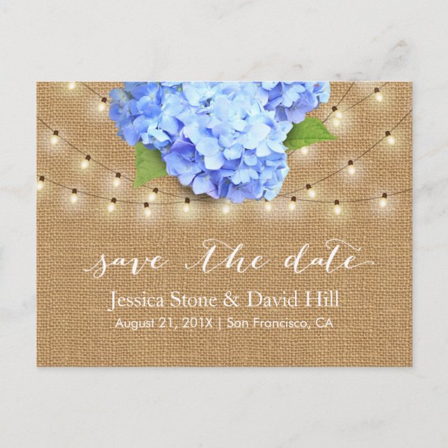 Carte Postale Faire-part Blue Hydrangea Floral Rustic Wedding Enregistrer l (Devant)