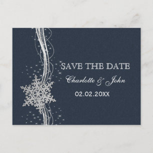 Carte Postale Faire-part Blue Silver Snowflakes Winter save the date