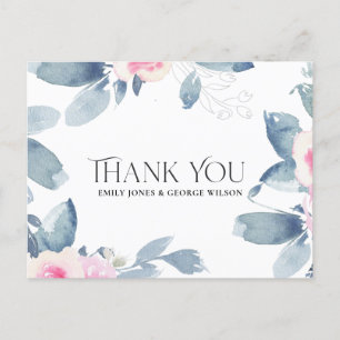 CARTE POSTALE FAIRE-PART BLUSH BLUE FLORAL TOUTE ANNÉE ANNIVERSAIRE MERCI