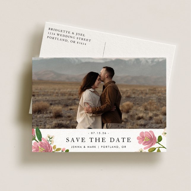Carte Postale Faire-part Blush Bouquet Romantique et élégant Enregistrer la (Créateur téléchargé)