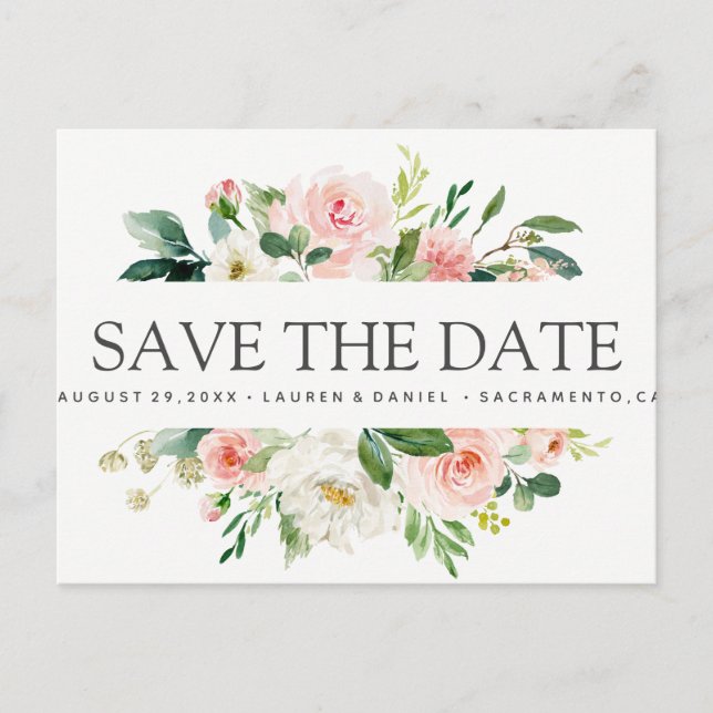 Carte Postale Faire-part Blush moderne | Floral Chic WEDDING enregistrer la (Devant)