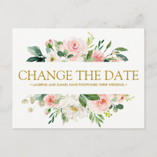 Carte Postale Faire-part Blush moderne MARIAGE Gold CHANGER LA DATE