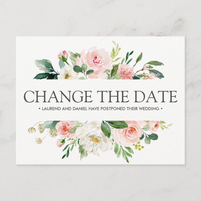 Carte Postale Faire-part Blush moderne | MARIAGE rose MODIFIER LA DATE (Devant)