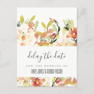 CARTE POSTALE FAIRE-PART BLUSH PEACH ROSE MARIAGE FLORAL RETARDER LA DATE