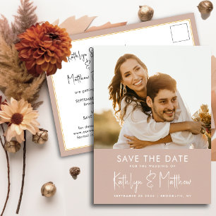 Carte Postale Faire-part Blush Pink Fun Script Moderne Mariage Photo Enregi