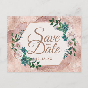 Carte Postale Faire-part Blush Rose Or Succulents Enregistrer la date