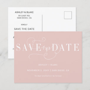Carte Postale Faire-part Blush Simple Calligraphy Enregistrer la date