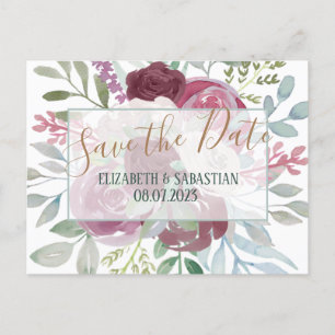 Carte Postale Faire-part Boho Bourgogne & Floral Bleu Poussière Enregistrez