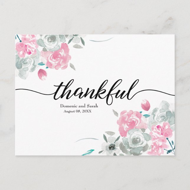 Carte Postale Faire-part Boho Chic Rose Blanc aquarelle floral mariage (Devant)