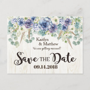 Carte Postale Faire-part Boho Chic Succulent Eucalyptus Enregistrer la date