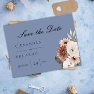 Carte Postale Faire-part Boho Fleurs sauvages Dusty Blue Wedding Enregistre