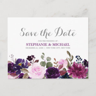 Carte Postale Faire-part Boho floral de lavande violette Enregistrer la dat