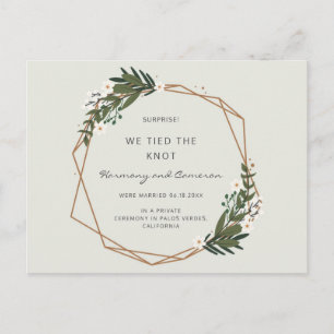 Carte Postale Faire-part Boho Géométrique Or Vert Mariage Elopement