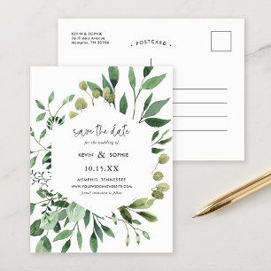 Carte Postale Faire-part Boho Green Modern Enregistrer la Date Annonce Po