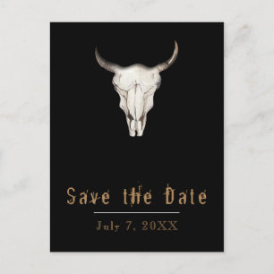 Carte Postale Faire-part Boho rustique Bohemian Cow Bull Enregistrer la dat