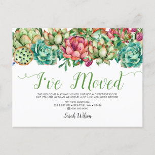 Carte Postale Faire-part Boho Rustique Cactus Succulent J'Ai Déménagé