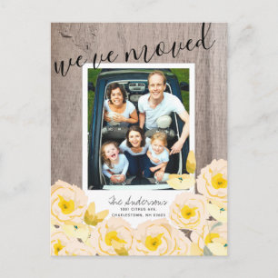 Carte Postale Faire-part Boho Rustique Rose Floral Bois Photo Déménagement