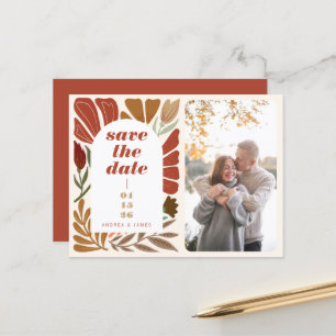 Carte Postale Faire-part Boho Terracotta Floral Enregistrer la date Mariage